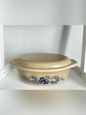 Pyrex Homestead Pattern 2 1/2 QT Brown Speckled Casserole Matching Lid bowl READ